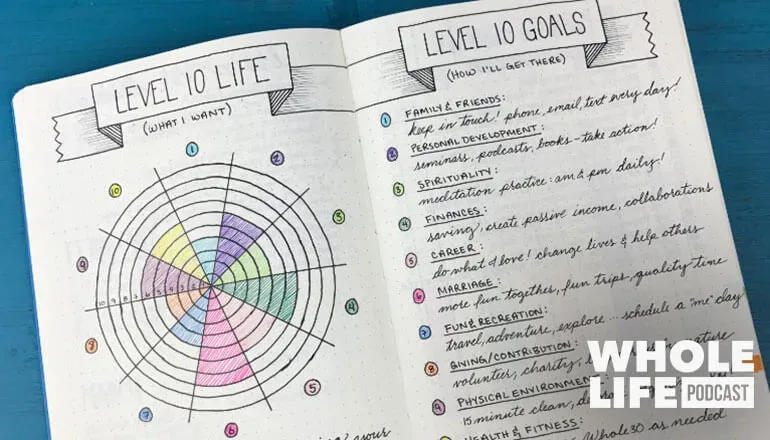 Notebook where life goals and levels are shown