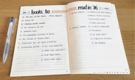 Diary showing read list of books